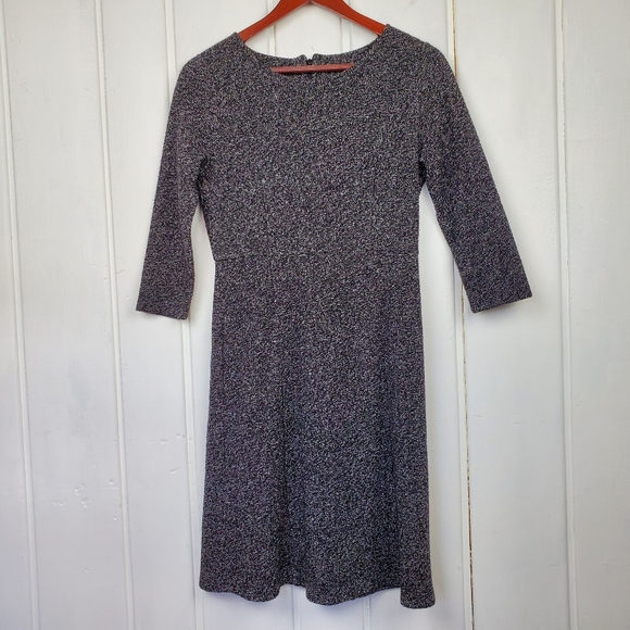 Talbots Petites Women's SP Heathered GrayTextured 3/4 Sleeve Boatneck Midi Dress - Picture 2 of 9